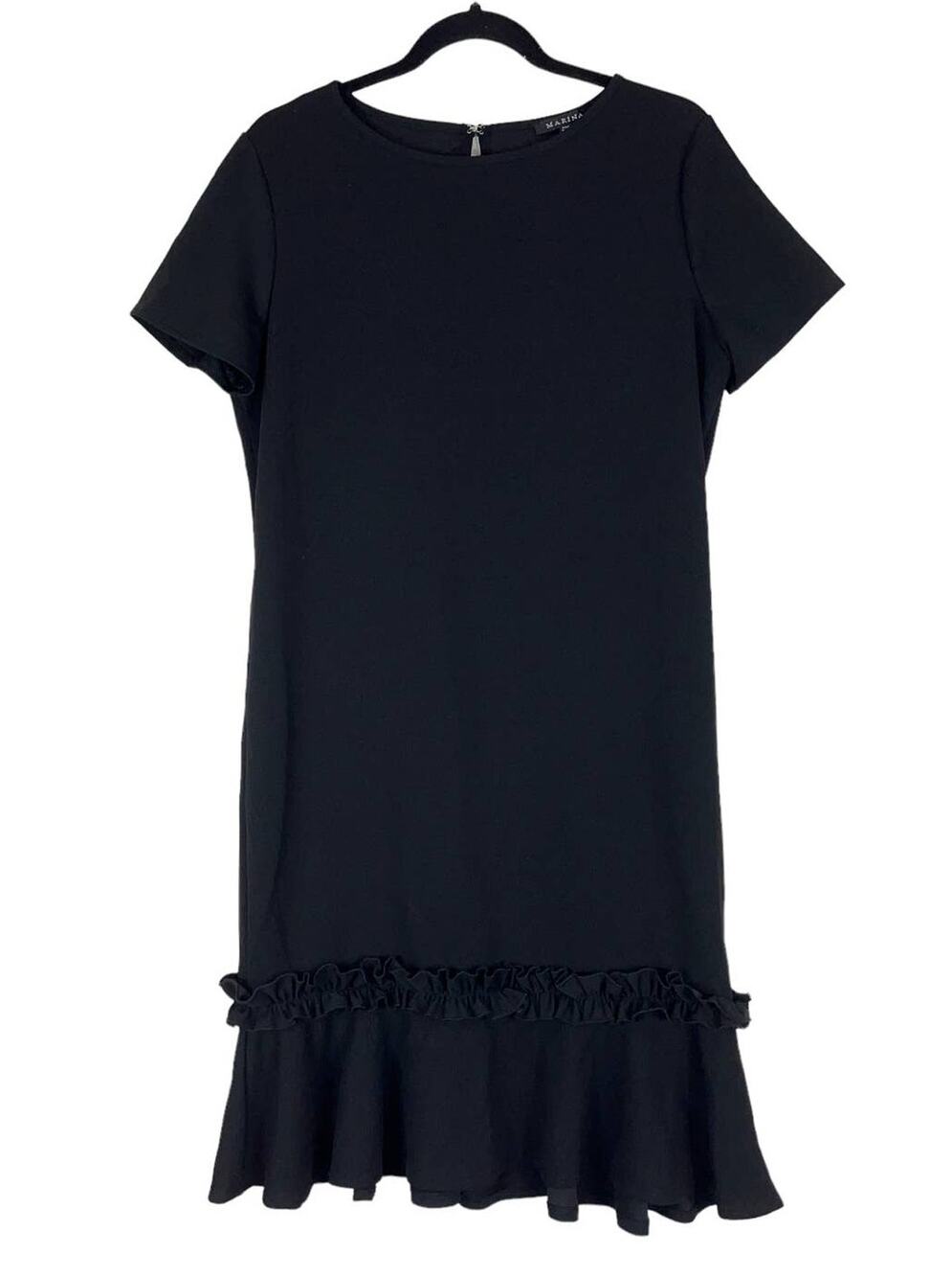Marina dress black short sleeve back keyhole ruffle hem